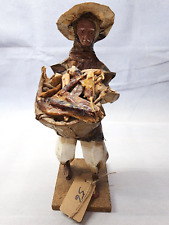 Vintage Mexican Folk Art Paper Mache Sculpture Old Man Carrying Basket Of Pepper picture