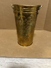 Vintage Embossed Brass French Bucket w Handles 7.5” tall picture