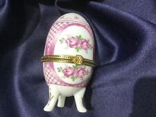 PORCLAIN HINGED TRINKET JEWEL EGG BOX pink roses LIMOGES STYLES beautifull picture