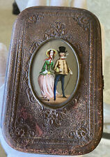 Antique French Cigarette Case, Reverse Painting Glass, Animated Couple, Eglomise picture