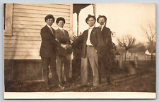 Original Old Vintage Antique Real Photo Postcard Picture Family Gentlemen House picture
