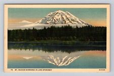 Mount Rainier WA- Washington, Mirrored In Lake Spanaway, Vintage Postcard picture