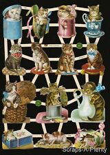 German Embossed Vintage Style Scrap Die Cut - Cats / Kitten In Containers EF7360 picture