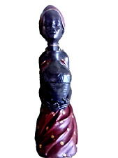 handmade African woman kneeling sculpture holding jug traditional dress/jewelry picture