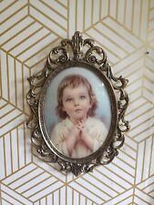 Vintage Italian Brass Convex Oval Frame with Praying Girl. 7