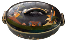 Vintage 1930s Black Mexican Tlaquepaque  Pottery Hand-Painted Casserole  picture