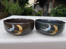 2 Vintage Imari Japanese Porcelain Bowls Brown Black Gold Silver Flying Cranes picture