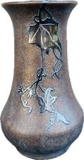Art Nouveau Bronze Vase Silver Crest Sterling Decorated Bronze #2026 Antique 7” picture