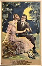 Romantic Couple Full Moon Man Proposing to Pretty Girl Vintage Postcard c1920 picture