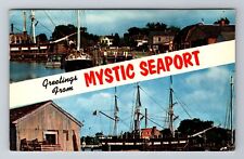 Mystic CT-Connecticut, Banner General Greetings, Antique Vintage c1961 Postcard picture