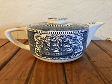 Royal China Blue Currier and Ives Teapot Clipper Ship Lighthouse * Please Read picture