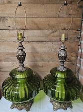 Set Of 2 Vintage Falkenstein Green Glass Lamps picture