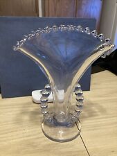 Vintage 1930's Candlewick Fan Vase Clear Imperial Glass Beaded Two Handled 8.25