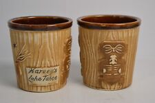 2 Vintage Harvey's Lake Tahoe CA Tiki Mugs Hand Warmers Collectible Bar Glass picture