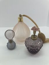(3) Vintage Perfume Bottles Glass Atomizer Purple Pink picture