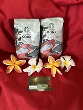(2) BAGS STARBUCKS 100% KONA WHOLE BEANS COFFEE 8.8 oz + RARE OOP HAWAII CARD picture