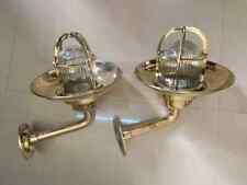 Nautical Marine Reclaimed Swan Brass Wiska Wall Light with Brass Shade Set of 2 picture