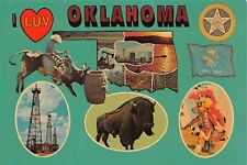 Vtg 1980s Postcard 6x4 Oklahoma OK Map Pride Patriotic Rodeo Cowboy  L4 picture