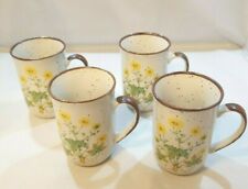 Buttercup Flower Japanese Stoneware Mugs Brown Speckled NO. 104 Japan Set of 4  picture