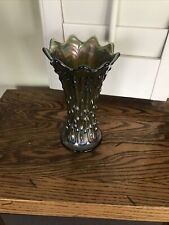 Antique Swirled Hobnail Amethyst Carnival Glass Vase 7.5” Tall picture