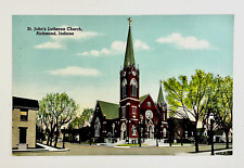 1945 St John's Lutheran Church Richmond Indiana Street Scene Vintage Postcard IN picture