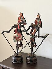 Vintage Pair Wayang Golek Indonesian Shadow Theater Puppets w/Stands 12