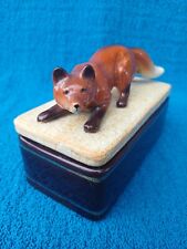 Vintage Takahashi Crackle Glaze Red Fox Ceramic Trinket Box EXCELLENT CONDITION  picture