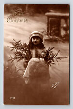 RPPC Grisa Studio Portrait of Young Girl Happy Christmas Real Photo Postcard picture