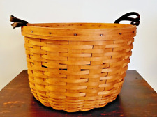 Vintage 1992 Longaberger Large Bushel Basket  Leather Handles - 13.5” x 9