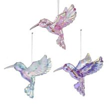 New Kurt Adler Set Of 3 Different Iridescent Acrylic Hummingbird Ornaments T2599 picture