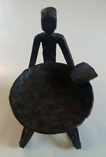 Vintage Wrought Iron simple man holding ash tray, all-over hand beaten finish  picture