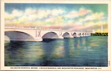 Washington DC Bridge Arlington Memorial Potomac River Linen Vintage Postcard picture