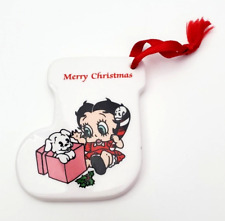 Baby Betty Boop Merry Christmas Stocking Shaped Porcelain Holiday Ornament 1990 picture