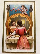 Embossed Halloween Postcard Cover 1909 Wishing You A Lucky Halloween, Cupid picture