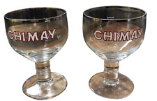 Chimay Beer Chalice Trappist Belgian Ale Glass Vintage Silver Rim Set 2 picture