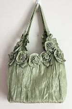 Women's Shoulder Bags Green Shiny Textile Floral Embellishment Ruffles New picture