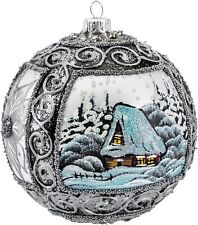 Polish Christmas Ornament Winter View with Poinsettia Blown Glass Bauble 150mm14 picture