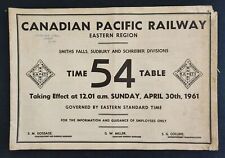 1961 vintage CANADIAN PACIFIC #54 TIME TABLE smiths falls sudbury schreiber picture