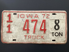 1972 United States Iowa 8 Ton Truck License Plate 11 474 picture
