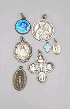 7 Vtg/Antique Sterling Silver Enamel Catholic Religious Medals Lot Jesus Mary  picture