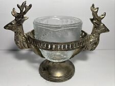 Vintage Silver Plated 2 Stag Deer Elk Head Pedestal Decorative Bowl Home Decor picture