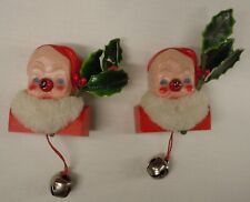 2 Vintage Santa Claus Light Up Red Nose Pull String Bell Christmas Pin Lot picture