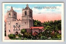 San Antonio TX-Texas, Mission De La Concepcion Vintage c1939 Souvenir Postcard picture
