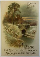 Christmas Greetings Antique Fall Scene German Postcard, Unposted Card Weihnachts picture