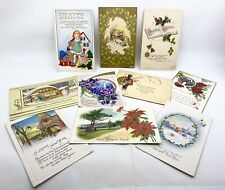 Ten Antique Vintage Christmas and New Year's Postcards and Card Dated 1911-1928 picture
