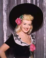 Betty Grable Beautiful Vivid Color 1940's glamour pose in fancy hat 8x10 Photo picture