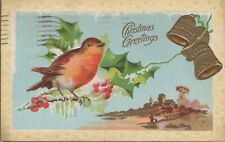 Christmas Greetings Mistletoe Bird Embossed Divided Back Vintage Post Card picture
