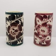 Tonala Mexico Pottery Tumblers Set of 2 Hand Painted Mexican Contemporary Signed picture