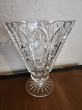 Vintage mid century pressed lead crystal vase (24%)  scalloped edges, fan Shape picture