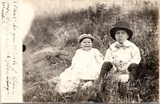 C.1909 RPPC Adorable Baby W Brother Boy Children Outdoor Photo Postcard 328 picture